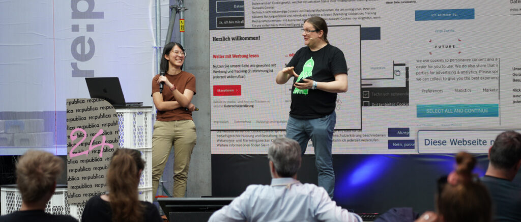 Thuy Nga Trinh und Alvar Freude während ihres Vortags zum Thema Datenschutz auf der Digitalkonferenz Republica - Fotograf: Markus Trinh